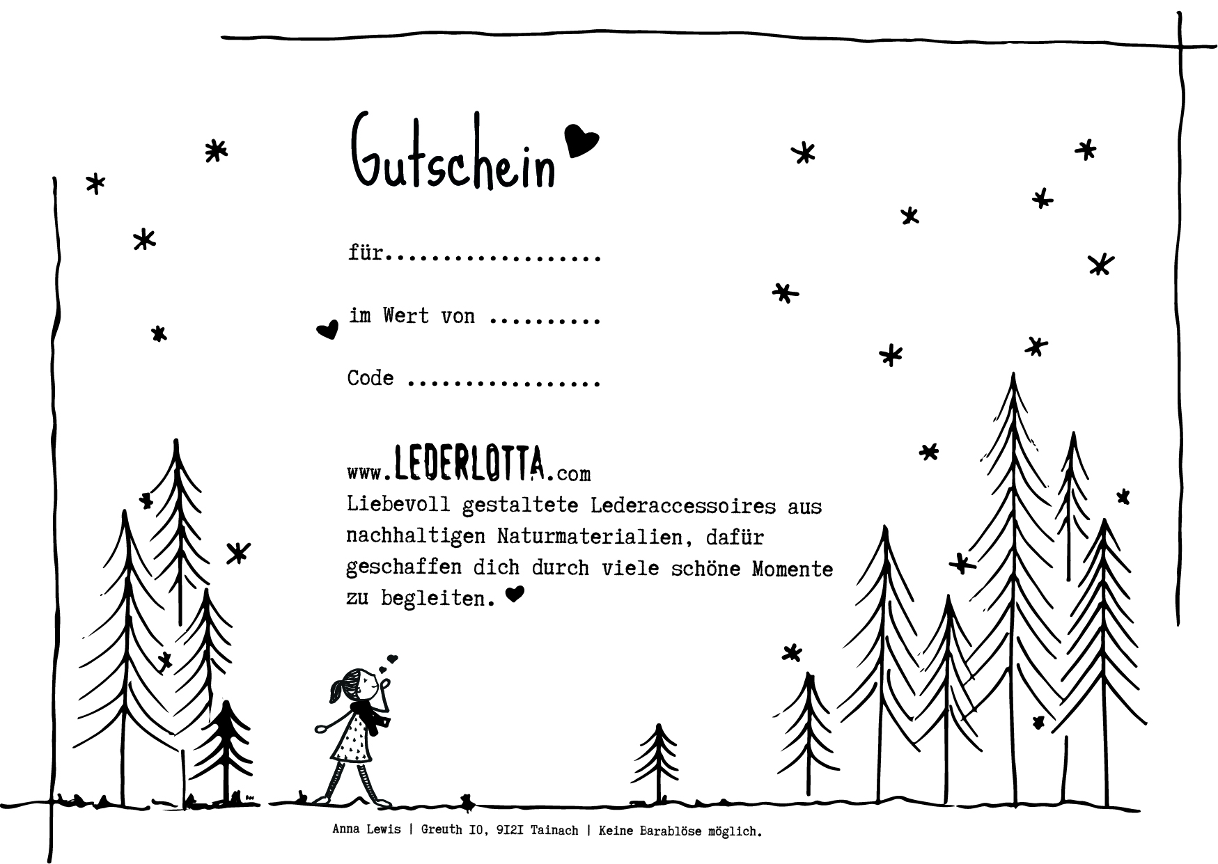 Gutschein Weihnachten Winter Lederlotta